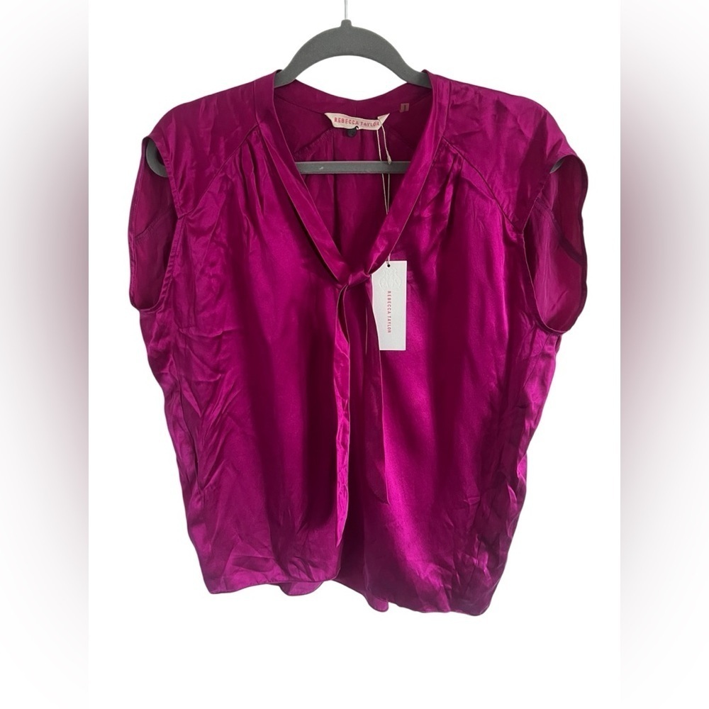 NWT Rebecca Taylor Silk Tie Front Magenta Blouse, size 2